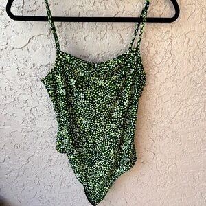 Free Press Vibrant Green and Black Patterned Apparel